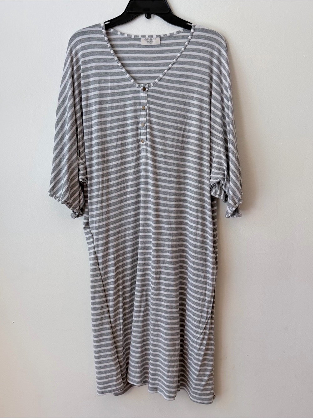 Dwell & Slumber M/L Cozy Gray Stripe V-Neck Dress